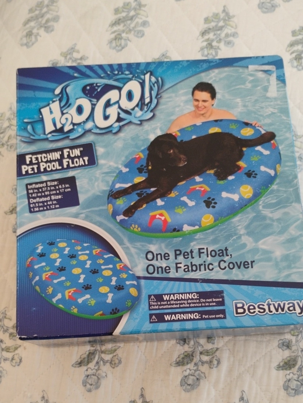H2OGO! Fetchin' Fun Pet Pool Float, Blue/Multicolor Oval